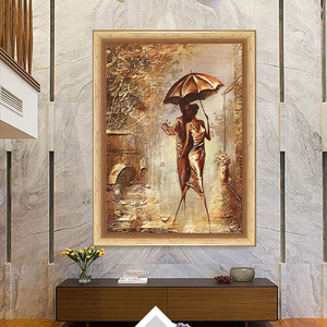 Peinture sur <span class=keywords><strong>toile</strong></span> de portrait doré, <span class=keywords><strong>couple</strong></span> marchant sous la pluie, art abstrait moderne, affiche, image <span class=keywords><strong>personnalisée</strong></span> - Product Image 1