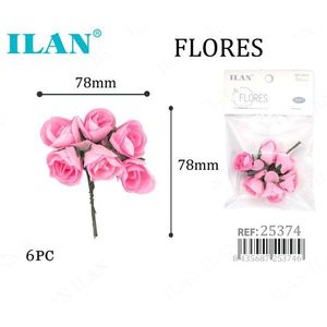 Ilan Flores Rose di Carta Rosa 78mm 6 Pezzi per Decorazione - Product Image 1