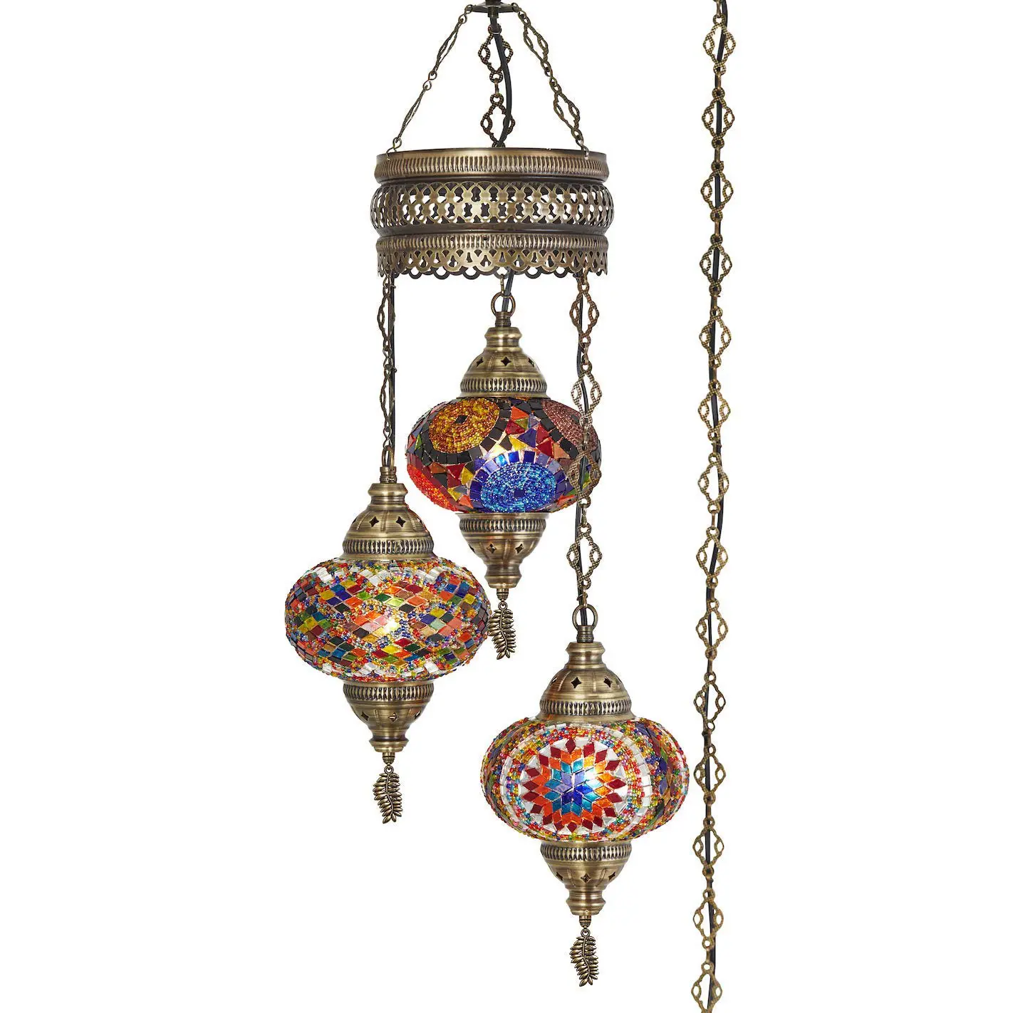 ceiling light Tiffany style chandelier Turkish Moroccan style mosaic chandelier with 15ft rope cable chain and 3 large globes