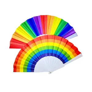 Individuelles Logo bedruckter Lüfter Hochzeit faltbarer Gay-Pride-LGBT-Produkte Regenbogen-Handventilatoren