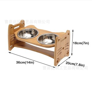 Comedero para mascotas de madera maciza, soporte elevado para tazón doble para gatos - Product Image 5