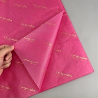 Papier de soie rose personnalisé avec logo doré 17GSM, papier d'emballage pour fleurs, vêtements et chaussures