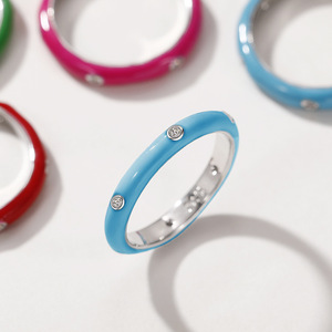 Wholesale 2026 Pastel Rainbow <strong>Stack</strong> Band 3 Diamond Copper Enamel Women <strong>Rings</strong> - Product Image 4
