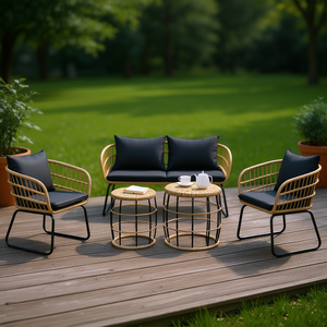 Garden Set <b>Rattan</b> Outdoor Furniture 4 Seater Contemporary Steel Frame Weather Resistant Patio <b>Sofa</b> Chair Table Set - Product Image 2