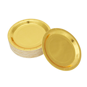 Golden Disposable Party Tableware Set Round Paper Plate Paper Cup Knife Fork Spoon Tableware Set - Product Image 4