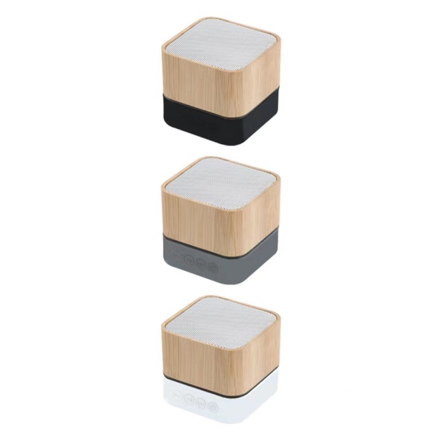 Bamboo Wood Grain Mini Portable for Speaker with Wireless Charging 2W Output Built-in Mic App Support for Computer Mobile