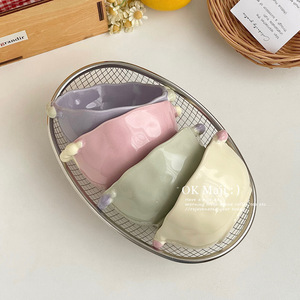ชามเซรามิกสองหูจับ ดีไซน์สีสันตัดกัน น่ารัก สำหรับใส่ข้าวโอ๊ต โยเกิร์ต ซีเรียล ผลไม้ ของหวาน ใช้ในบ้าน - Product Image 4