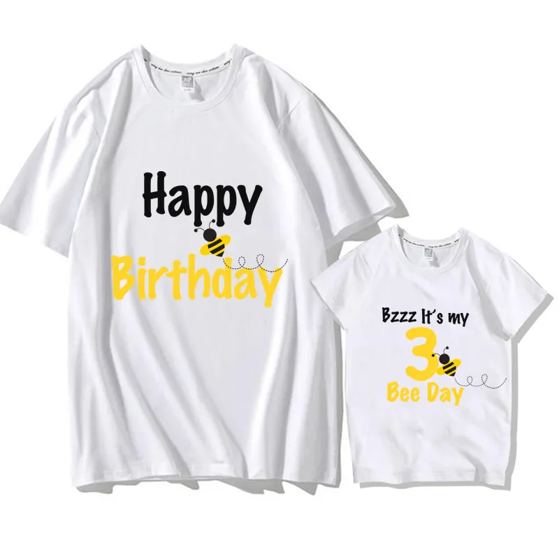 Benutzer definierte Honigbiene Geburtstags tag Thema Nummer 1-9 Brief drucken Kinder ersten Geburtstag Biene T-Shirts TSFM-009