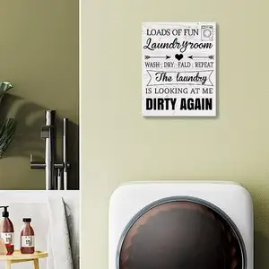 大量有趣的复古农舍洗衣房标志帆布墙艺术洗衣规则框架牌匾浴室