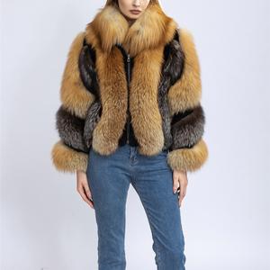 맞춤 도매 천연 여성용 플러스 사이즈 럭셔리 컬러풀 긴팔 리얼 폭스 퍼 코트 자켓 - Product Image 5