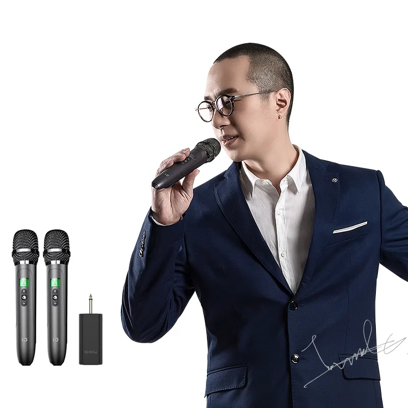 SHIDU Wholesale UHF wireless microphones double handheld karaoke wireless microphone for bluetooth conference microphone system