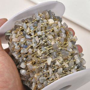 Chaîne à perles en <span class=keywords><strong>pierre</strong></span> <span class=keywords><strong>de</strong></span> <span class=keywords><strong>lune</strong></span> naturelle, rouleaux <span class=keywords><strong>de</strong></span> gravier, pour la fabrication <span class=keywords><strong>de</strong></span> bijoux, plaqué or 14k, g - Product Image 3