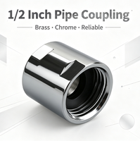 Raccord de tuyau droit 1/2" FF en laiton chromé, adaptateur de connexion de tuyau d'eau à filetage femelle pour système de plomberie de salle de bain