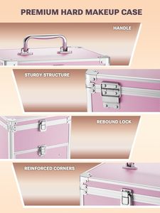Estuche de <span class=keywords><strong>Maquillaje</strong></span> Grande con 3 Bandejas y Espejo, Caja Organizadora de Cosméticos con Cierre para Cosméticos, Artículos de Uñas, Costura y Viajes - Product Image 4