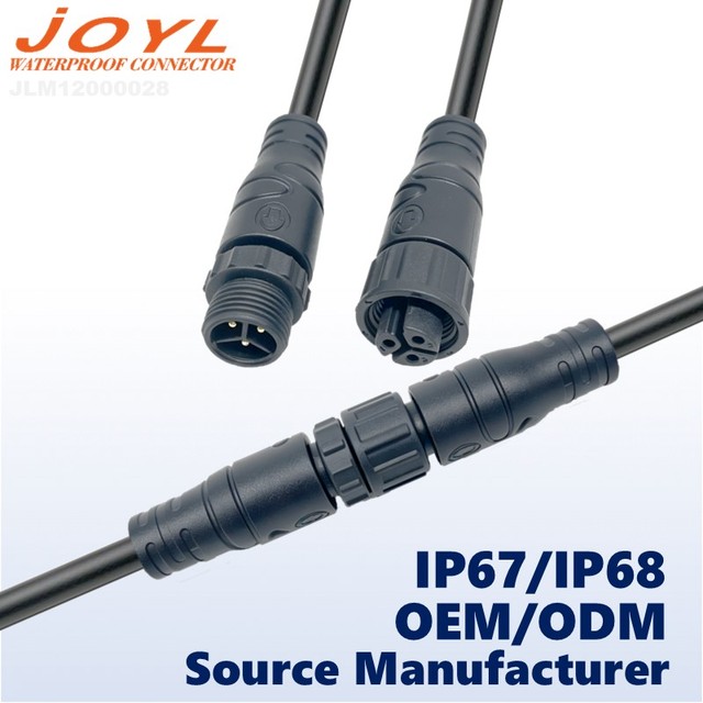 JOYL 3pin M12 Connector High Current Thick Gauge Nylon Waterproof RF Cable Copper Gold Plating for Solar Power System