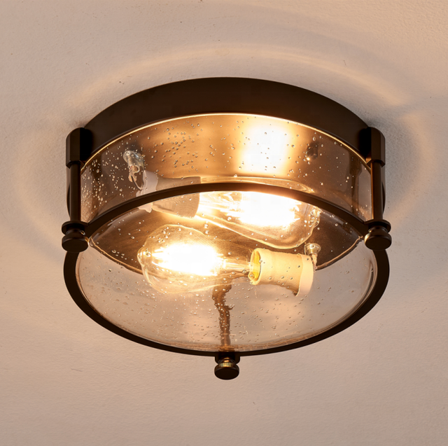 Vintage Black Iron Frame Seed Glass Shade Ceiling Light Bedroom E26 Dimmable Warm White LED Bathroom Stairway Flush Mount OEM