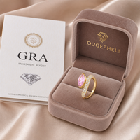 OUGEPHELI Bague en Argent Sterling 925 avec Moissanite Rose Marquise, Réglable, Pavé de Zircons Cubiques, Bijoux Architecturaux pour Femme