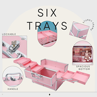 Trousse de Maquillage Professionnelle de Voyage 6 Plateaux Grande Capacité Organisateur Portable pour Ongles Verrouillable à Clé pour Formation en Esthétique et Cosmétologie