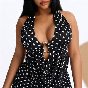 طقم نسائي مثير من قطعتين بطبعة البولكا دوت مع ياقة معدنية وبنطلون ضيق، بدلة أنيقة للفتيات - Product Image 2