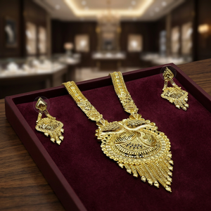 สร้อยคอยาวแบบดั้งเดิมสำหรับผู้หญิงขายส่ง ชุบทองไมโคร 14K 18K 24K ความยาว 24 นิ้ว สร้อยแบบป๊อปคอร์น ชุดเครื่องประดับแฟชั่น ต่างหู - Product Image 5