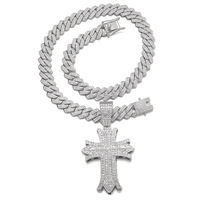 Bijoux Spirituels Religieux Sertis de Moissanite Or et Argent Chaîne Cubaine Trapstar avec Pendentif Croix Collier Jésus pour Hommes