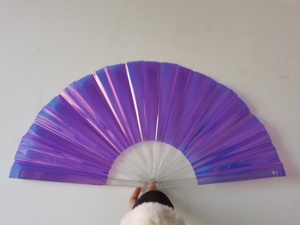 Éventail Réfléchissant Irisé de 33Cm, Large Ventilateur à Main en Plastique Nervure PVC pour Rave Party - Product Image 5