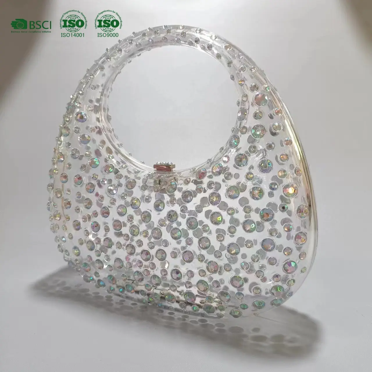 YHJ BSCI Factory Custom Luxury Party Wedding Designer Women Shiny Diamond borsa da sera con pochette in acrilico trasparente