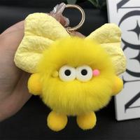 Nouveau porte-clés mignon en fausse fourrure de loutre avec nœud et boule de poussière, breloque pour sac, sac à dos et voiture