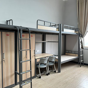 Металлическая двухъярусная кровать с местом для хранения – компактный дизайн для детской спальни, школьного общежития - Product Image 4