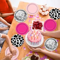 XUECE 48 Assiettes en papier jetables rondes de 7 pouces, motif vache rose vif, durables, pour anniversaires Cowgirl, enterrements de vie de jeune fille et fêtes