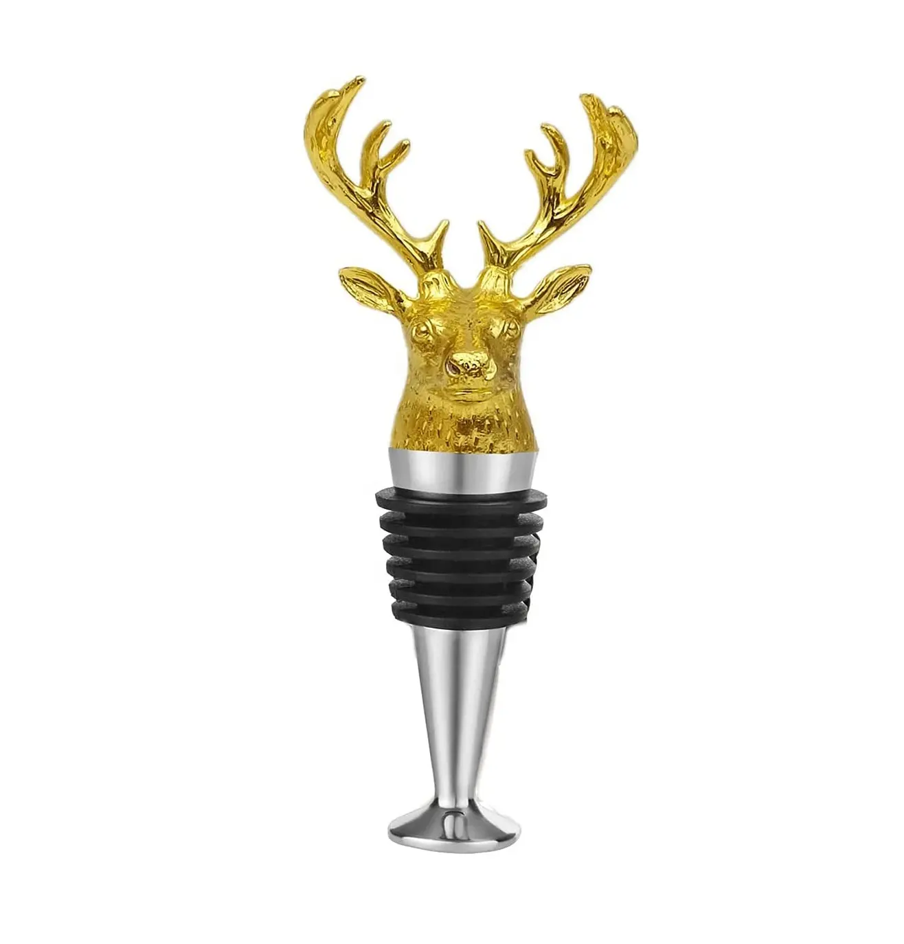 Custom Golden Wine Stopper Reusable Zinc Alloy Storage Deer Stainless Steel Wine Bottle Stopper Lid For Gift