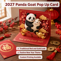 Tarjeta de Felicitación con Logotipo Personalizado, Diseño 3D Pop-up de Panda y Cabra para el Año Nuevo Chino 2027, en Rojo y Dorado, Elegante y Multicapa