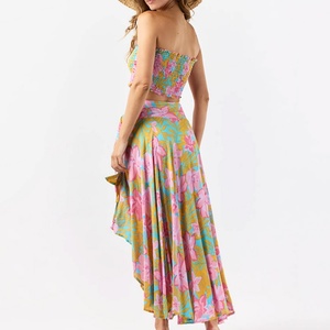 ชุดเซ็ตเสื้อครอปเกาะอกพิมพ์ลายชายหาดฤดูร้อน แต่งระบาย พร้อมกางเกงขาสั้น ผ้าเรยอนคุณภาพสูง ซักแล้ว ชุดสองชิ้น - Product Image 5