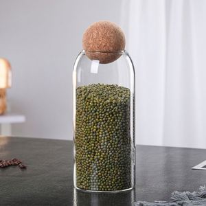Pot hermétique d'organisation pour garde-manger 1100 ml en verre borosilicate transparent, compatible micro-ondes et lave-vaisselle, empilable, avec couvercle en liège pour épices - Product Image 2