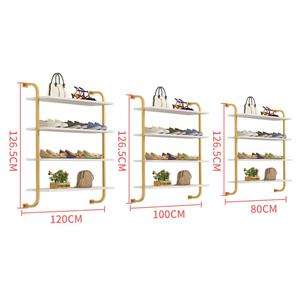 Montaje gratuito 3-5 capas de longitud 80 / 100 / 120 CM tiendas de <span class=keywords><strong>ropa</strong></span> bolsas montadas en la pared de Metal dorado estante de exhibición de zapatos - Product Image 4