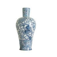 Jingdezhen F vas porselen biru putih, gaya Tiongkok bunga simulasi transparan keramik pintu masuk ruang tamu rumah tangga