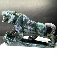 Sculpture de tigre en agate mousse sculptée à la main, cristal naturel poli, sculpture animale pour collection d'ornements