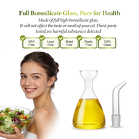 Cruet à vinaigre et huile en verre moyen 460 ml (15,55 oz) avec bec verseur givré tout en verre pour les repas en famille, sans métal, sans plastique