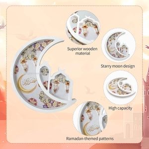 Plateau de service flexible en bois et nacre, style bohème, Ramadan Eid Mubarak |   Plateau décoratif fait main en nacre pour boissons - Product Image 4