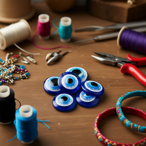 Ilan Abalorio Perline blu con occhio diabolico da 25 mm per la creazione di gioielli, 5 pezzi - Product Image 2