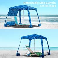 Tenda Peneduh Pantai Halaman Portabel Berbahan Poliester dengan Rangka Besi Stainless Steel Anti Angin, Mewah, Persegi, Pesanan Khusus Produsen