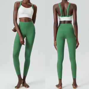 Yoga Sport Wear Women Lightweight Elastic Fabric Fitness Workout Wear Color Block Sports Bra Legging Gym Yoga Sets