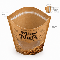 Sachet d'emballage pour noix, personnalisé, en papier kraft, avec fenêtre transparente, refermable, qualité alimentaire