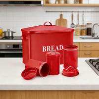 Boîte de rangement pour pain en métal rouge rectangulaire pour la cuisine, avec couvercle en métal et trous d'aération au dos, revêtement en poudre, récipient alimentaire