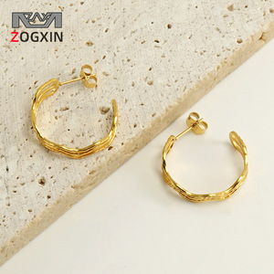 Hoop Earrings Gold C Shaped Stainless Steel Studs For Women Fashion Jewelry Geometric Design - Product Image 2