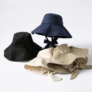 Chapeau de soleil en coton solide à large bord avec long ruban de cravate à la mode et à la mode pour l'extérieur avec plage d'été à la mode vente en gros - Product Image 2