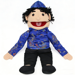 Marioneta de peluche personalizada, niño con chaqueta azul bordada y pantalones negros, juguete de peluche suave para niños de 3 años en adelante. - Product Image 1