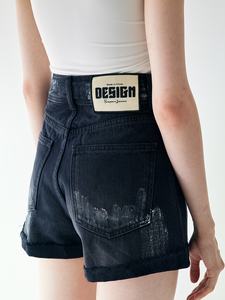 युआनबोफ़ेई काले विंटेज उच्च कमर धोया डेनिम शॉर्ट्स महिलाओं के लिए महिलाओं के लिए डेनिम शॉर्ट्स - Product Image 6