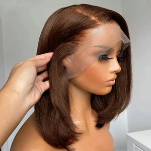Pelucas de Cabello <span class=keywords><strong>Humano</strong></span> Natural Virgen Brasileño al por Mayor, Color Marrón, Corte Bob Corto para Mujer, <span class=keywords><strong>con</strong></span> Frente de Encaje, Sin Pegamento, Densidad del 200%, <span class=keywords><strong>con</strong></span> Cabello de Bebé - Product Image 4