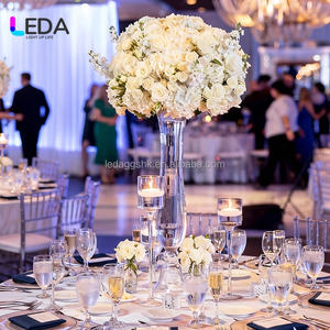 Vase à fleurs transparent en verre de luxe LEDA, 3 pieds de haut, centre de table, décoration de mariage, support à fleurs, décoration pour événements et fêtes - Product Image 1